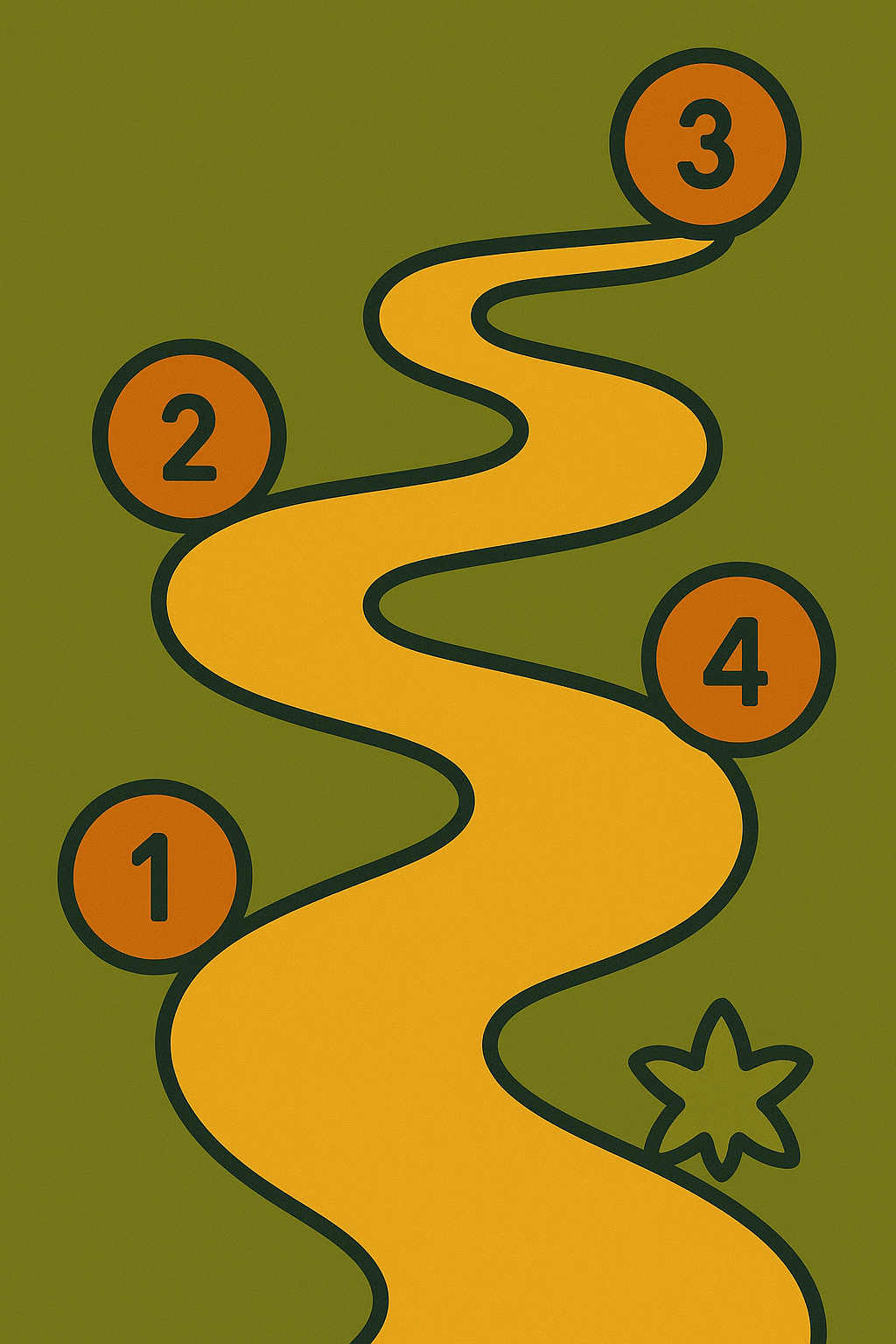 Diagrama flat con tres hitos numerados del camino espiritual